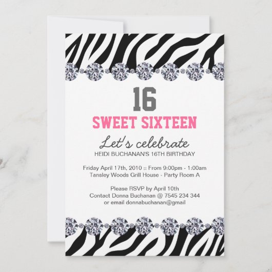 Invitation du Sweet sixteen (Devant)