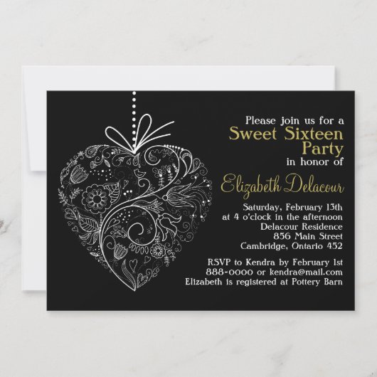 Invitation du Sweet sixteen du coeur Whimsical noi (Devant)