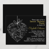 Invitation du Sweet sixteen du coeur Whimsical noi (Devant / Derrière)