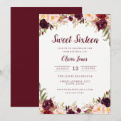 Invitation du Sweet sixteen floral de Bourgogne (Devant / Derrière)