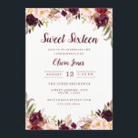 Invitation du Sweet sixteen floral de Bourgogne<br><div class="desc">Collection de Sweets sixteens correspondants dans le Little Bayleigh Store!</div>