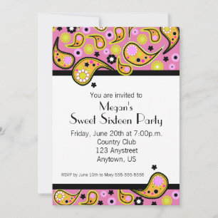 Invitation du Sweet sixteen Orange & Pink Paisley