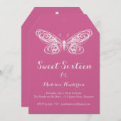 Invitation du Sweet sixteen papillon Fuchsia (Devant / Derrière)