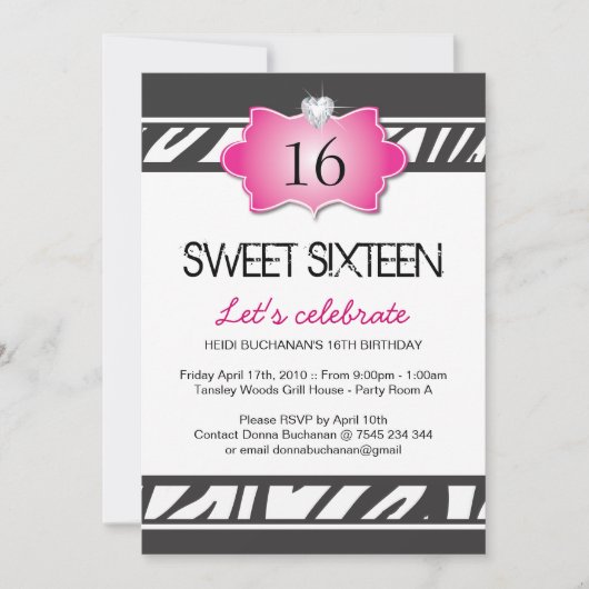Invitation du sweet sixteen Party (Devant)