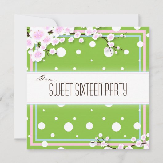 Invitation du Sweet sixteen - Rose vert - points (Devant)