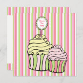 Invitation du Tea Party Cupcake rayé (Devant / Derrière)