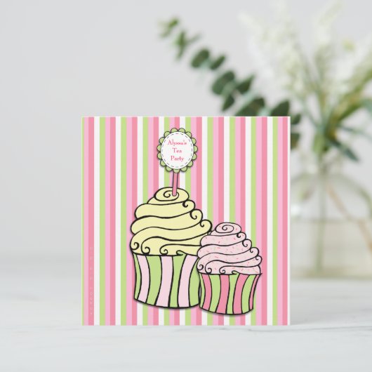 Invitation du Tea Party Cupcake rayé (Debout devant)