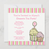 Invitation du Tea Party Cupcake rayé (Dos)