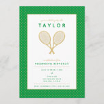 Invitation du Tennis Star Party<br><div class="desc">Célébrez votre joueur de tennis ou votre fan de tennis avec ces magnifiques invitations en or et en vert avec de fausses raquettes de tennis en or. Couleur texte et arrière - plan dans personnalisable. L'âge d'anniversaire est également personnalisable. Une partie d'une collection de Parcel Studios. *Note : Les détails...</div>