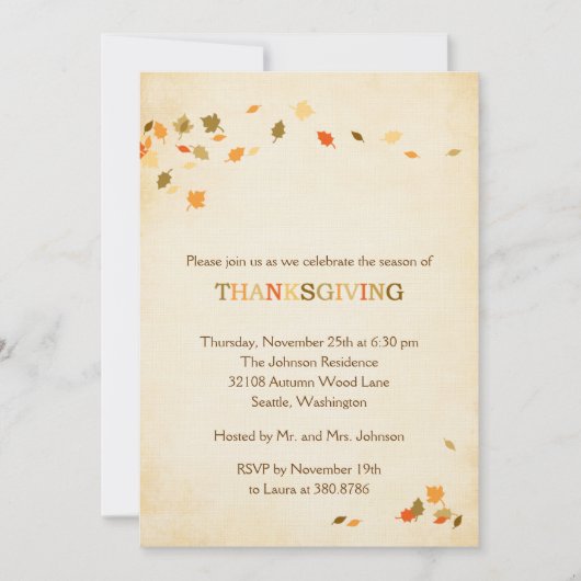 Invitation du Thanksgiving Feuilles Vintages (Devant)