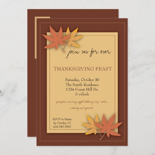 Invitation du Thanksgiving Party (Devant / Derrière)