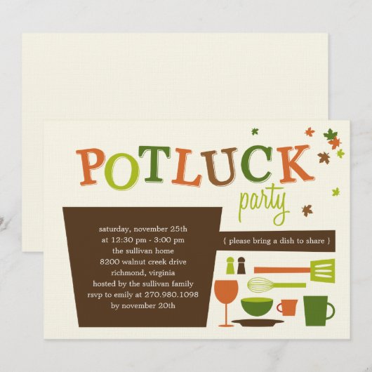Invitation du Thanksgiving Potluck Party (Devant / Derrière)