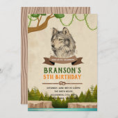 Invitation du thème d'anniversaire du loup (Devant / Derrière)