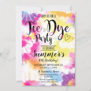 Invitation du Tie Dye Party Hippy Tie Dye