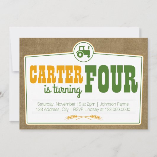 Invitation du tracteur du pays (Devant)