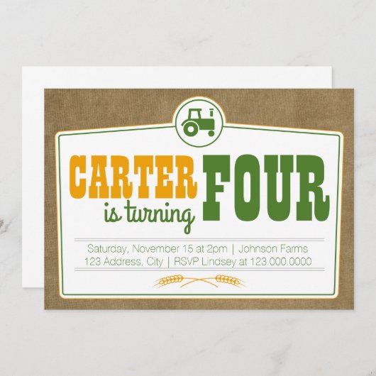 Invitation du tracteur du pays (Devant / Derrière)