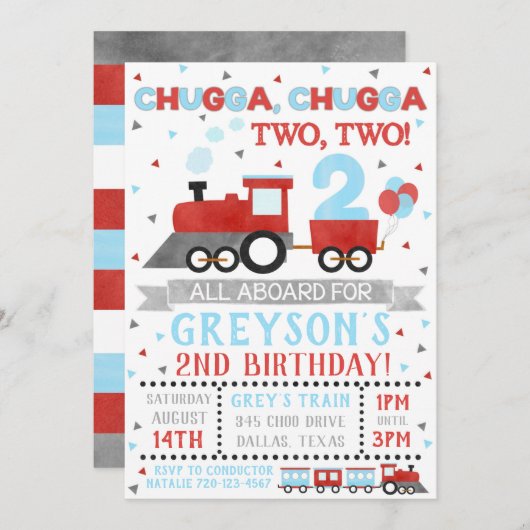Invitation du train garçon Fête d'anniversaire Inv (Devant / Derrière)