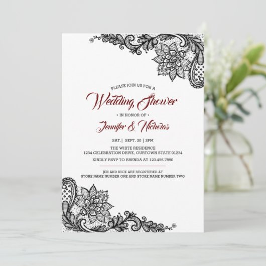 Invitation du Wedding shower de dentelle noire (Debout devant)