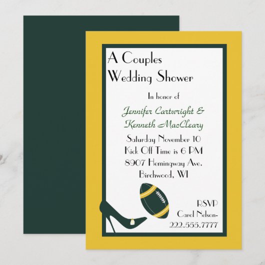 Invitation du Wedding shower de football vert et j (Devant / Derrière)