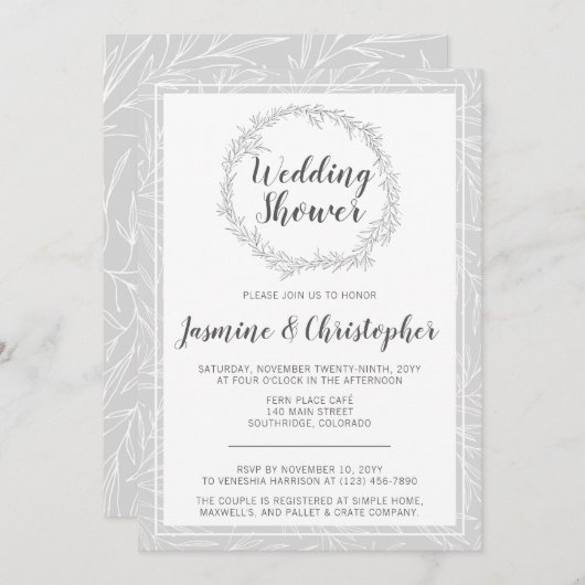 Invitation du Wedding shower de la couronne botani (Devant / Derrière)