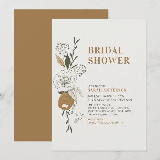 Invitation du Wedding shower de la mariée de Boho  (Devant / Derrière)