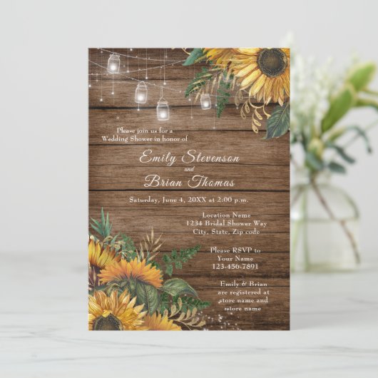 Invitation du wedding shower de tournesols rustiqu (Debout devant)