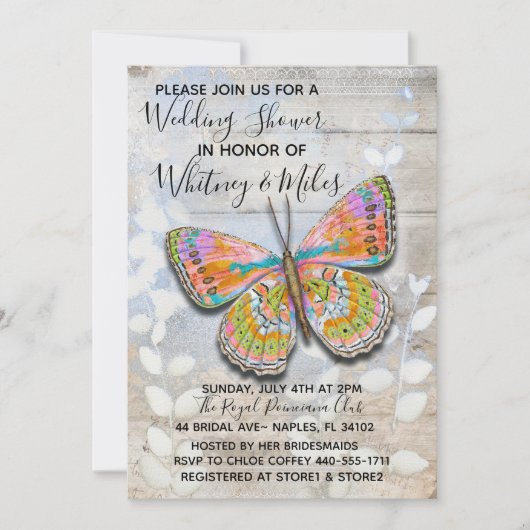 Invitation du Wedding shower du papillon de printe (Devant)