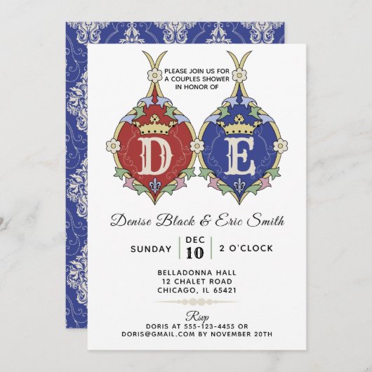 Invitation du Wedding shower Royal Monogram Couple (Devant / Derrière)