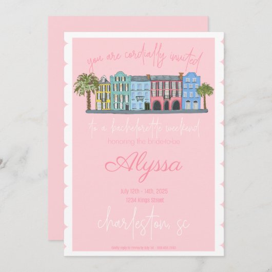 Invitation du week-end Charleston Bachelorette (Devant / Derrière)