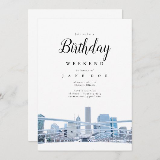 Invitation du week-end d'anniversaire de Chicago S (Devant / Derrière)