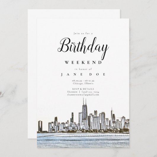 Invitation du week-end d'anniversaire de Chicago S (Devant / Derrière)