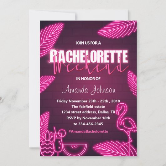 Invitation du week-end de Bachelorette Pink Tropic (Devant)