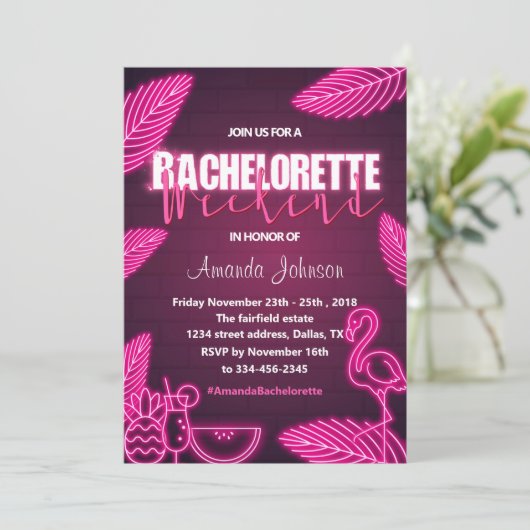 Invitation du week-end de Bachelorette Pink Tropic (Debout devant)