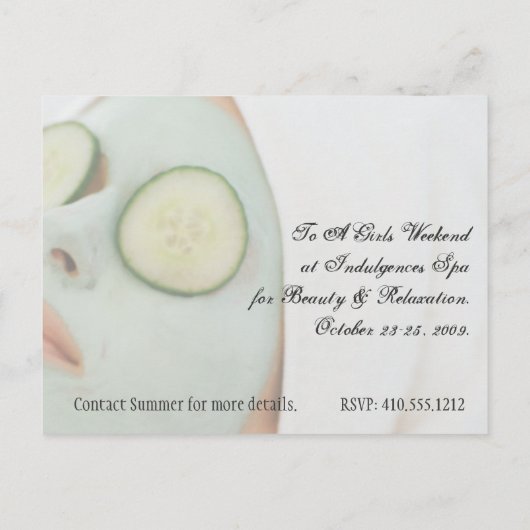 Invitation du week-end Spa pour filles (Dos)