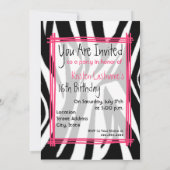 Invitation du Zebra Print & Pink 16th Birthday Par (Dos)