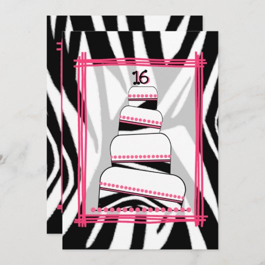 Invitation du Zebra Print & Pink 16th Birthday Par (Devant / Derrière)