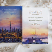 Invitation Dubai Skyline Sunset Wedding Enregistrer la date