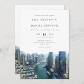 Invitation Dubai Skyline Watercolor QR Code Wedding (Devant / Derrière)