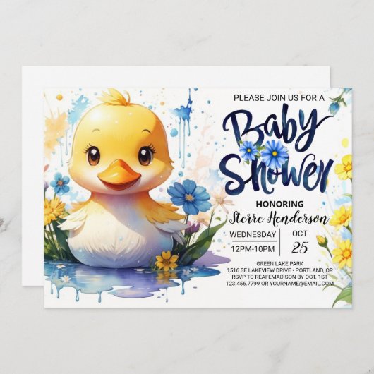 Invitation Duck Baby shower Adventure (Devant / Derrière)