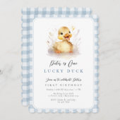 Invitation Duck Blue En vichy 1er anniversaire (Devant / Derrière)