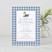 Invitation Duck Blue Gingham Baby Shower (Debout devant)