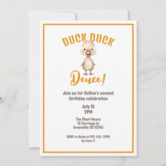 Invitation Duck Duck Deuce Second Birthday (Devant)