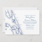 Invitation Duck NC Map Élégant Mariage bleu marine (Devant)