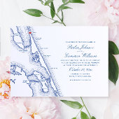 Invitation Duck NC Map Élégant Mariage bleu marine