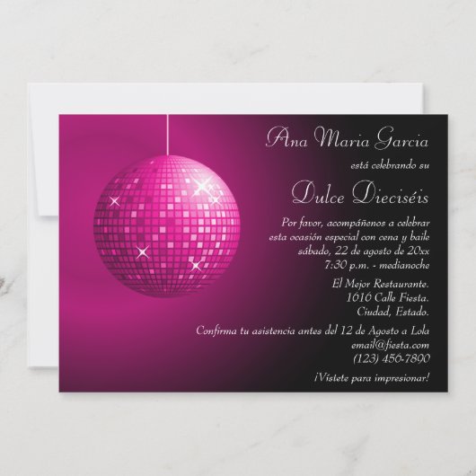 Invitation Dulce Dieciséis Disco Ball Rosa Fiesta (Dos)