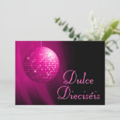 Invitation Dulce Dieciséis Disco Ball Rose Fête  (Debout devant)