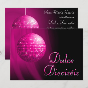 Invitation Dulce Dieciséis Disco Ball Rose Fête