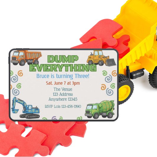 Invitation Dump Everything Colorful Construction Birthday