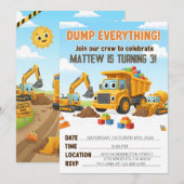 Invitation Dump Everything Construction Dump Truck Birthday (Devant / Derrière)
