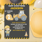Invitation DUMP EVERYTHING – Construction Truck 2nd Birthday 